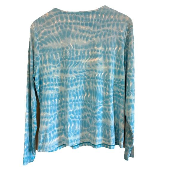 Lands' End Swim Shirt Rash Guard Top Women’s Large Blue & White Beach Cover Up - Picture 3 of 12